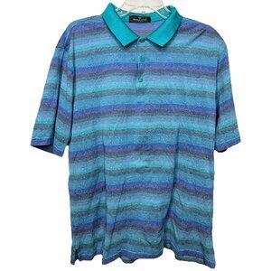 Bugatchi Uomo Polo Shirt Men's L‎ Striped Blue Green Cotton Knit Mercerized